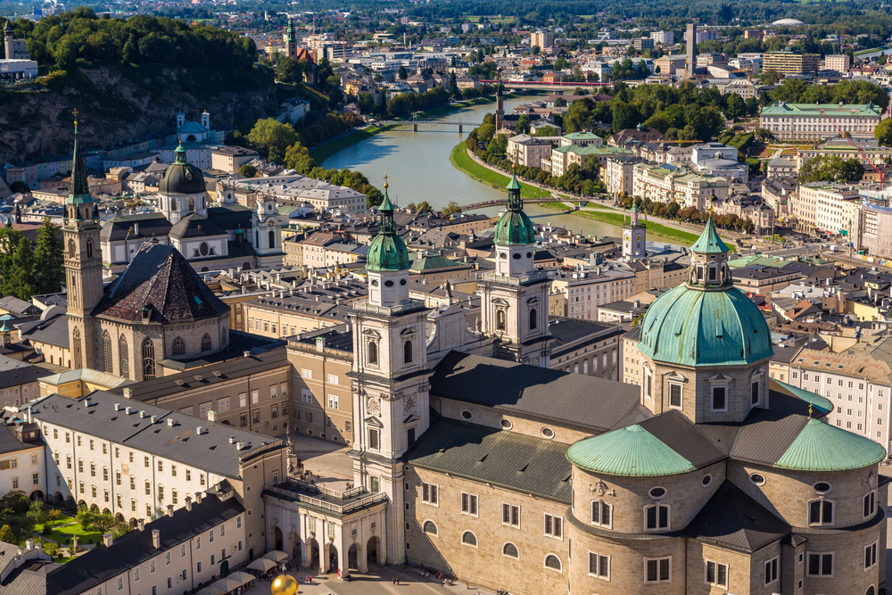 Salzburg,,Austria,-,July,25,,2017:,Panoramic,Aerial,View,Of