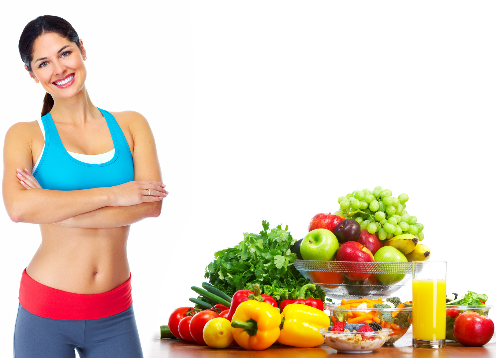 Young healthy woman with fruits.